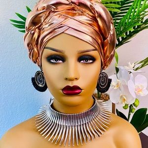 ROSE GOLD VINTAGE METALLIC Braided Turban